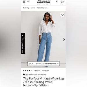 COPY - Madewell the perfect vintage wide-leg Jean in harden wash button fly edi…